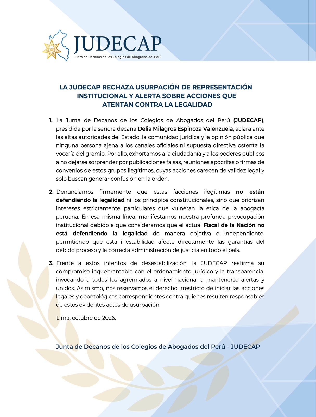 La JUDECAP rechaza usurpación de representación institucional y alerta sobre acciones que atentan contra la legalidad